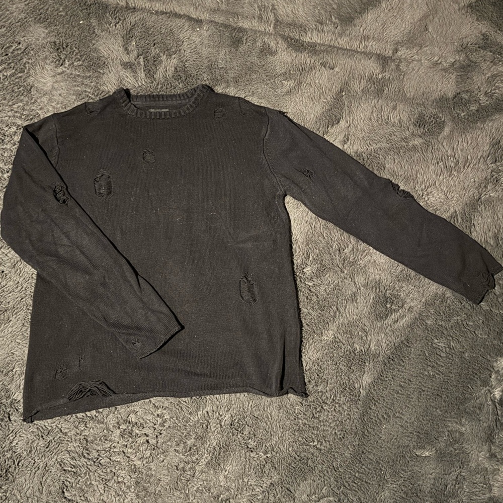 Carbon Black Distressed Sweater